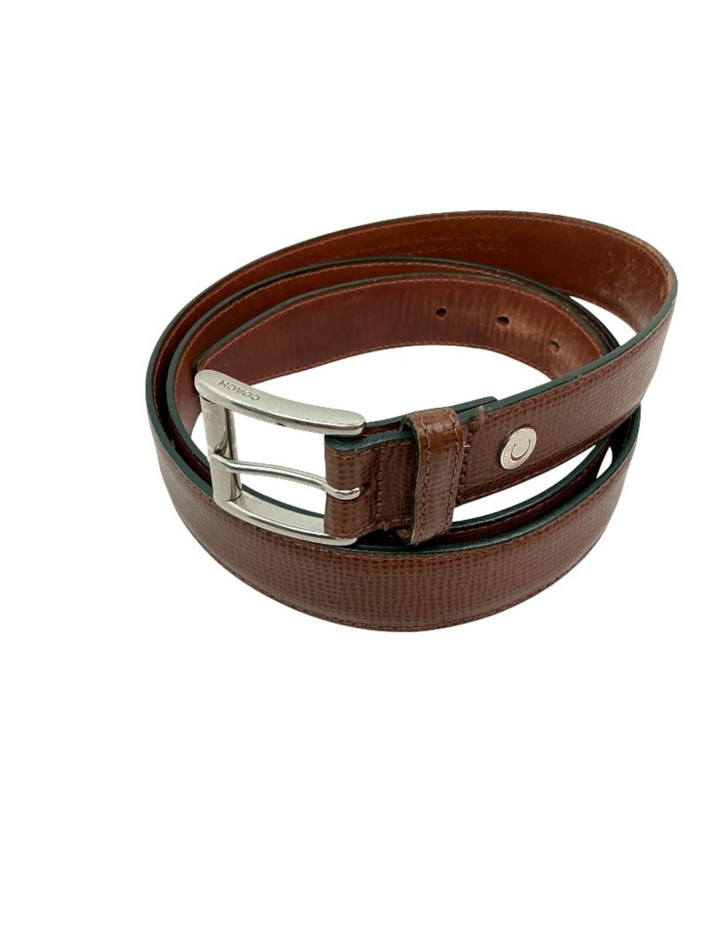 Coach Textured Leather Belt Silver Buckle Womens 42 Brown